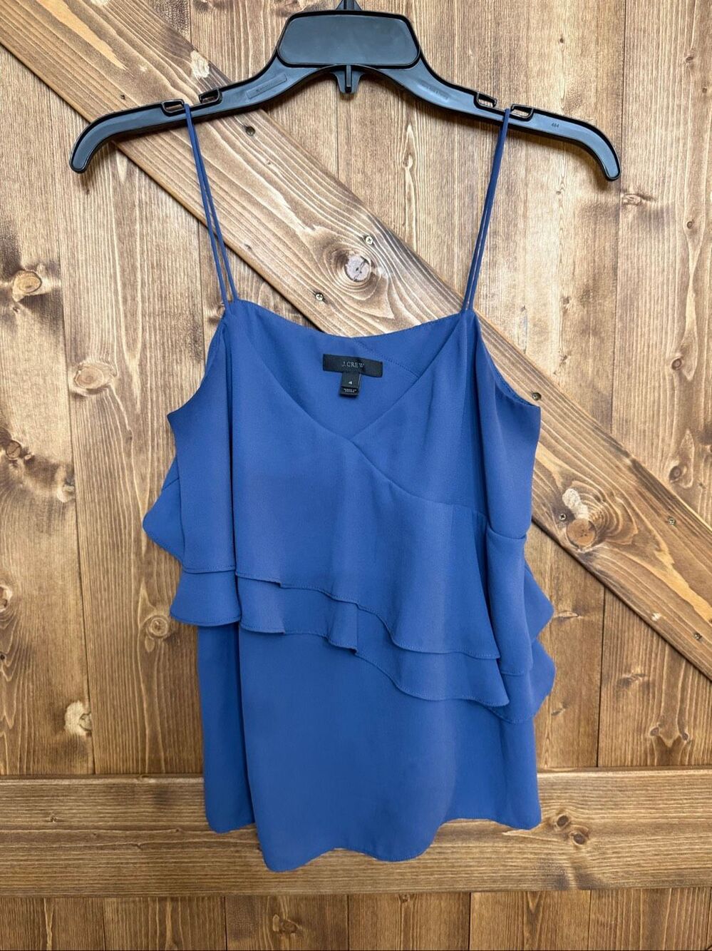 J.Crew Women’s Size 4 Blue Spaghetti Strap Ruffle Blouse Cami Top (9307)